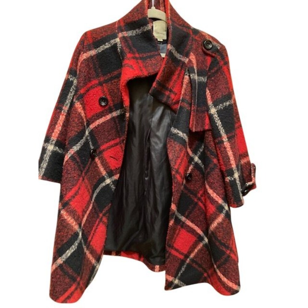 VTG CEREL VOGUE Red Black Plaid Peacoat - size M - Winter / Wool Blend / Unique